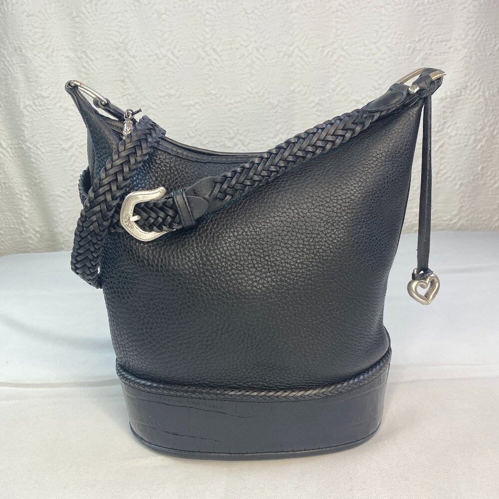 Brighton Bucket Bag Pebbled Leather | Vintage  • Croc Embossed Trim 🖤 Laney